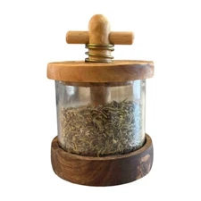 Traditional French Olive Wood Herb Mill with Provence Herbs, Made in Germany