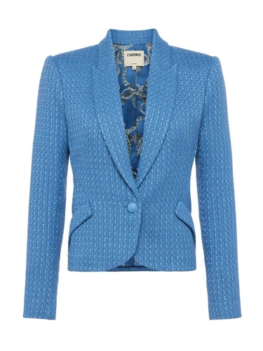 Blazer tweed nuovo L'AGENCE Jennah blu porto/catena buona fortuna - Foto 2 di 5