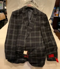 Platinomann Men's Slim Fit Plaid Blazer Jacket, Style# PB440-1, Size 38R, Black