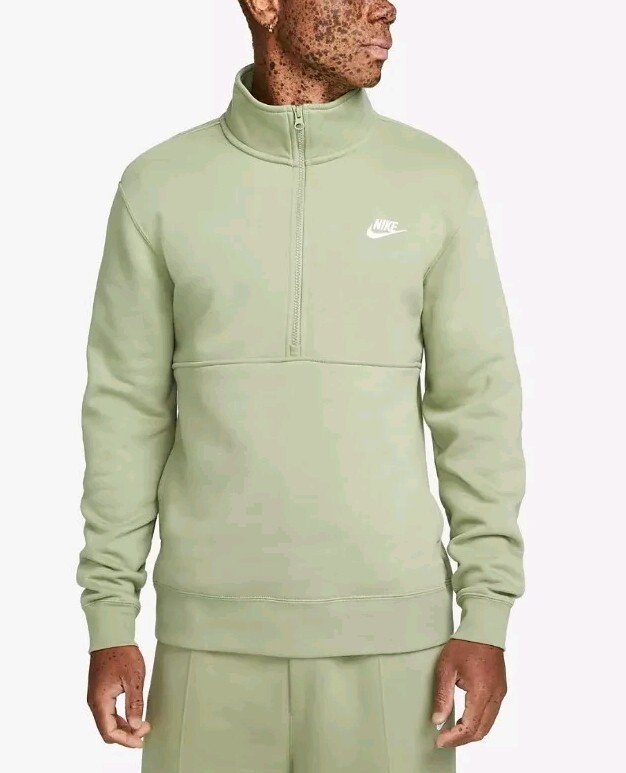 Mens Nike Sportswear Club Brushed Back Half-Zip Pullover Oil Green
