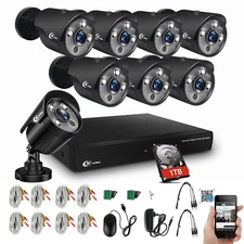 XVIM 8CH DVR 1080P Security Camera System Night Vision Monitor W/ 1TB Hard Drive