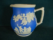 Copeland Spode Sprigware / Jasperware Blue 6 1/2" Tavern Scene Pitcher
