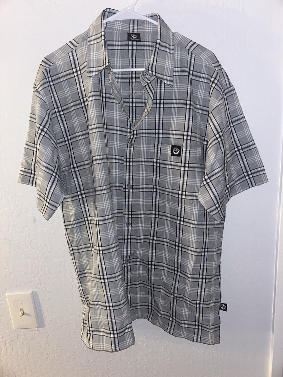 Low Rider Shirt Grey Mens M Plaid Button Up Short Sleeves Emblem