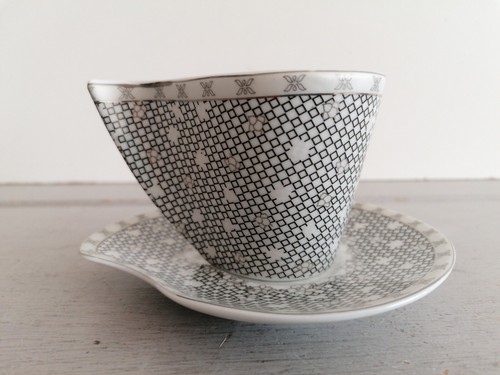 Tazza e piattino caffè espresso demitasse vintage collezione argento 24 ct Milano - Foto 2 di 15