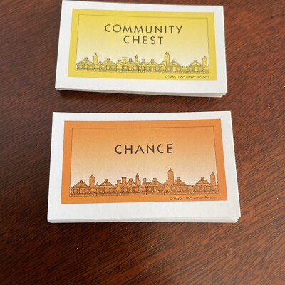 1995 Monopoly Deluxe Edition Board Game 16 Chance & 16 Community Chest Cards