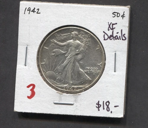 1942-Liberty Walking Half Dollar-XF Details