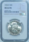 1954 D NGC MS66FBL Full Bell Lines Franklin Half Dollar