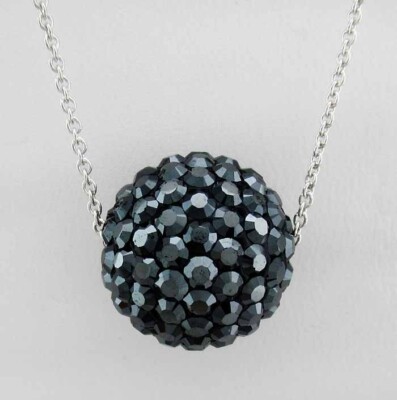 SWAROVSKI BLACK ONYX  BALL PENDANT NECKLACE .925 SILVER - New With Tag