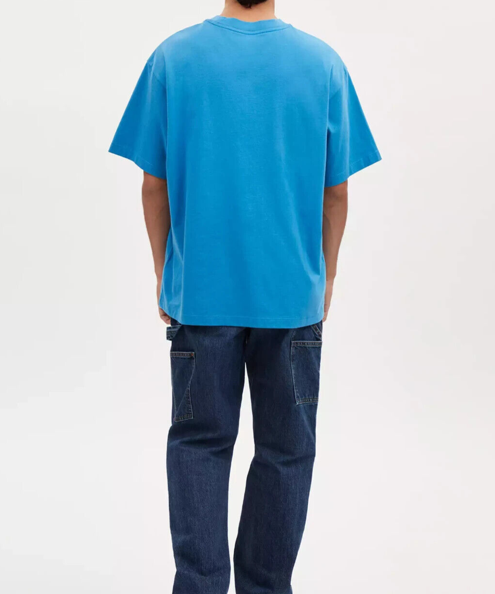 Coach Men's Bright Blue Signature Stack Organic Cotton T Shirt