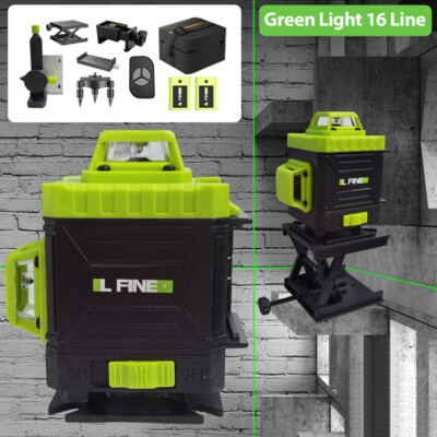16 Lines 4D Green Laser Level 360° Auto Self-Leveling Cross Measurement Tool Set