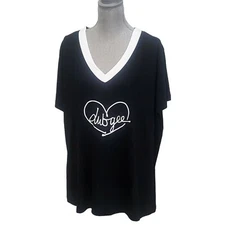 DUBGEE BY WHOOPI  Women's Black White Vneck Tee Shirt XL  NWT