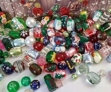 Christmas Beads Snowman Tree Gingerbread Man Glass Mix Oval 20 pcs DIY Jewelry