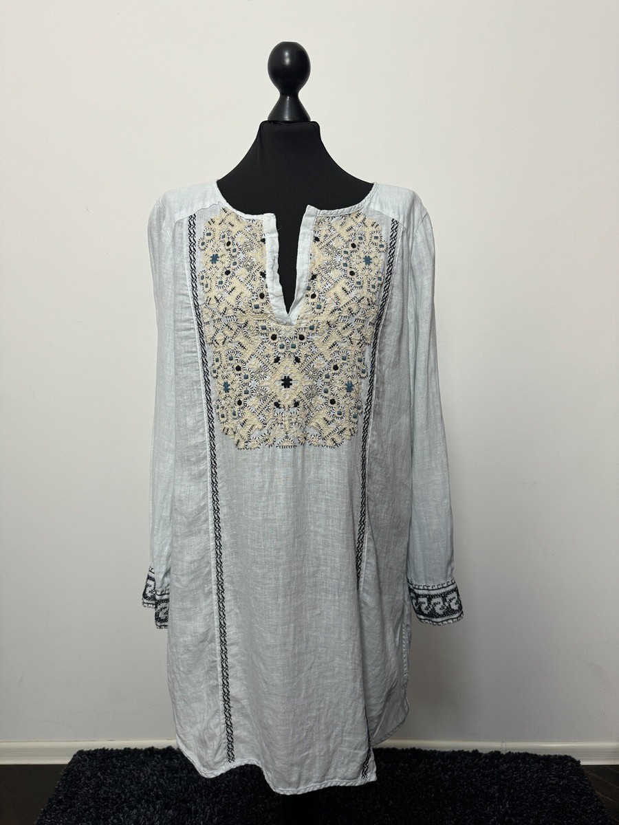 120% Lino women's Embroidered linen tunic dress size 44 p2p 21,3 | eBay