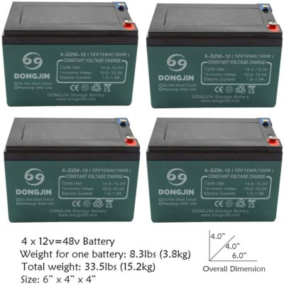 4Pack 12v 12AH 6-DZM-12 Rechargeable Battery Go kart Quad Mobility Scooter Razor