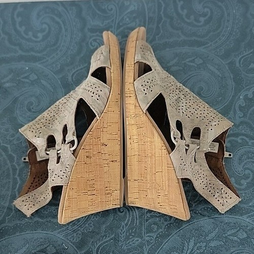 Rockport Beige & Green Print High Wedge Cork Sandals 7 - Picture 12 of 16