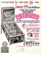 Wow! Original 1950 Gottlieb Triplets pinball flyer/brochure! Rare! Free Ship!