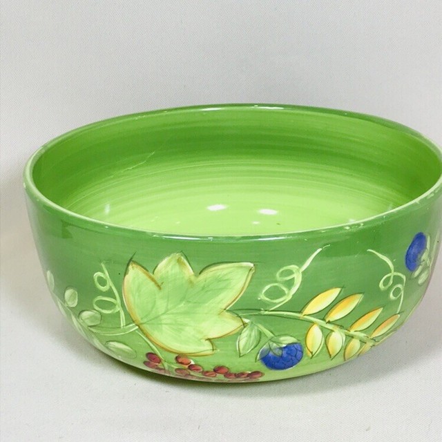 LAURIE GATES Ware Ceramic Serving Bowl Green with Fruit Country