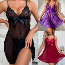 Women's Sexy Lingerie Nightgown Lace Babydoll See-through Night Dress Sleepwear