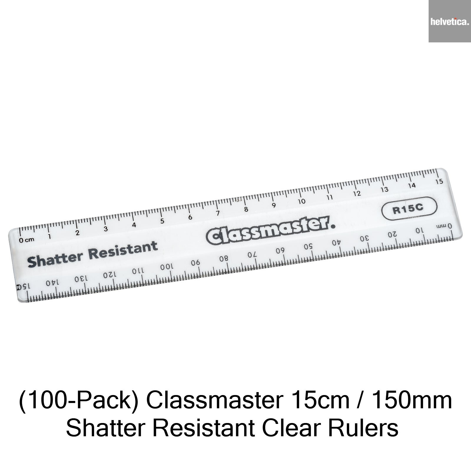(100 Pack) Classmaster 15cm Shatter Resistant Clear Rulers Metric 150mm Exam