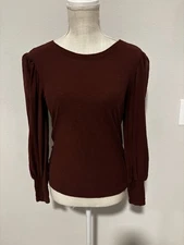 Women’s Nation Ltd Loren Tee Puff Sleev Top Burgundy Small Soft Slub Knit