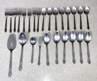 Customcraft Stainless Steel Flatware Lot - CUS2 Floral Pattern - 26 Pieces