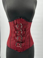 Red Black Pinstripe Steampunk Corset Buckle Front Lace-Up Small