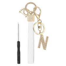 Leather Wristlet Keychain, Letter N Keychains