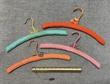 Lot of 4 Vtg Handmade Crocheted/Knitted Colorful Wooden Hangers  Potpourri Tube