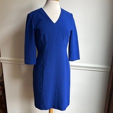 Tahari ASL Cobalt Blue V-Neck Dress 3/4 Sleeve size 8 EUC