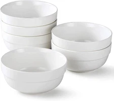 6" Ceramic Soup Bowls, Cereal Bowls Set of 6, 24OZ White Bowls for Kitchen, Serv