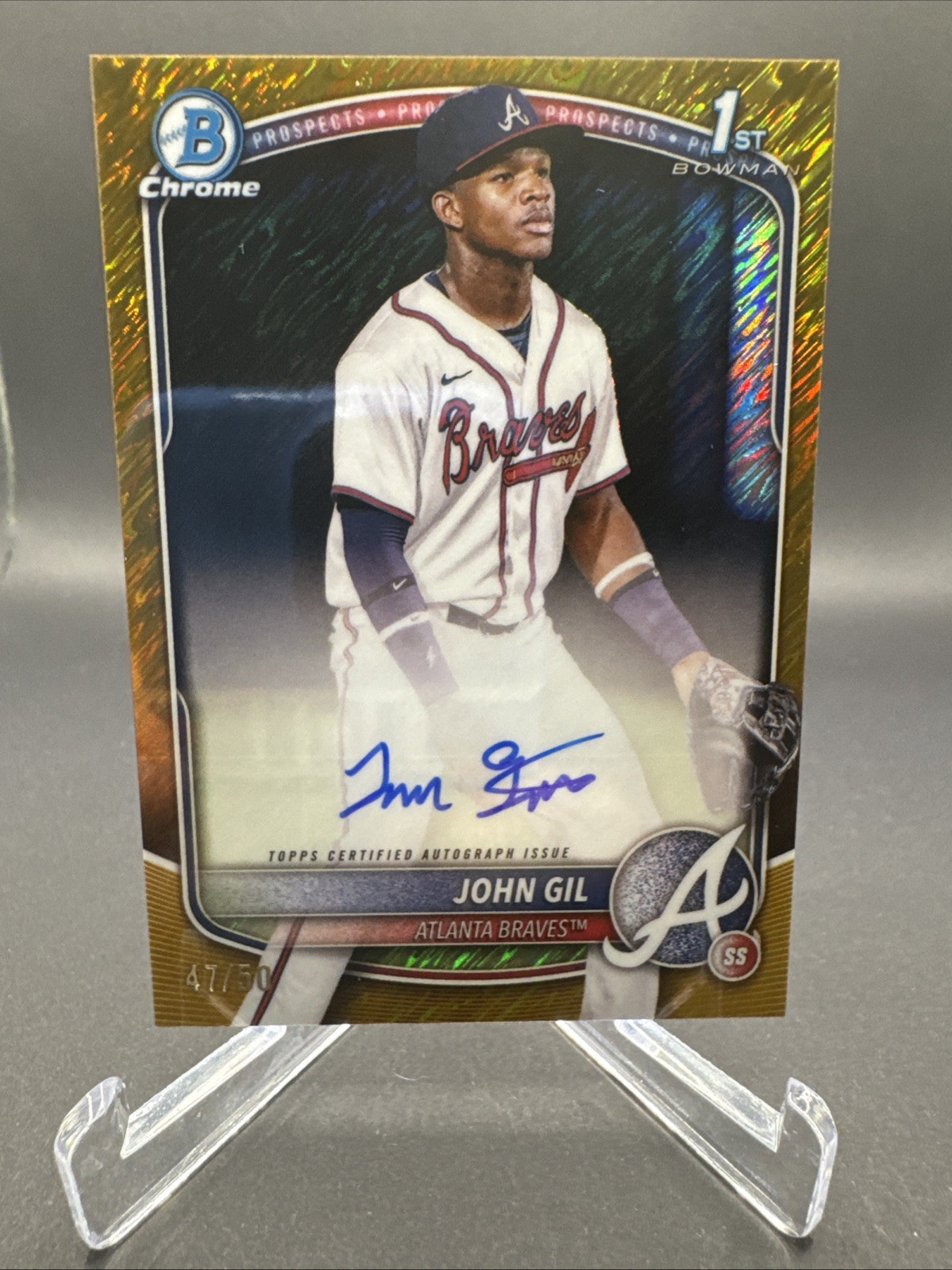 JOHN GIL 2025 BOWMAN CHROME 1ST GOLD SHIMMER REFRACTOR AUTO /50