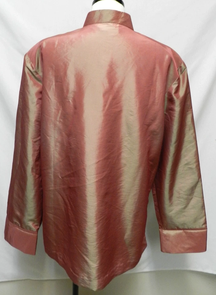 Blusa Grace Chuang 100% Seda Bordada Top Rosa Brillo Nudo Botón Talla XL Foto 4 de 4