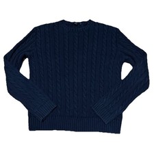 J. Crew Sweater Mens Medium Navy Blue Pullover Fisherman Cable Knit 100 Cotton