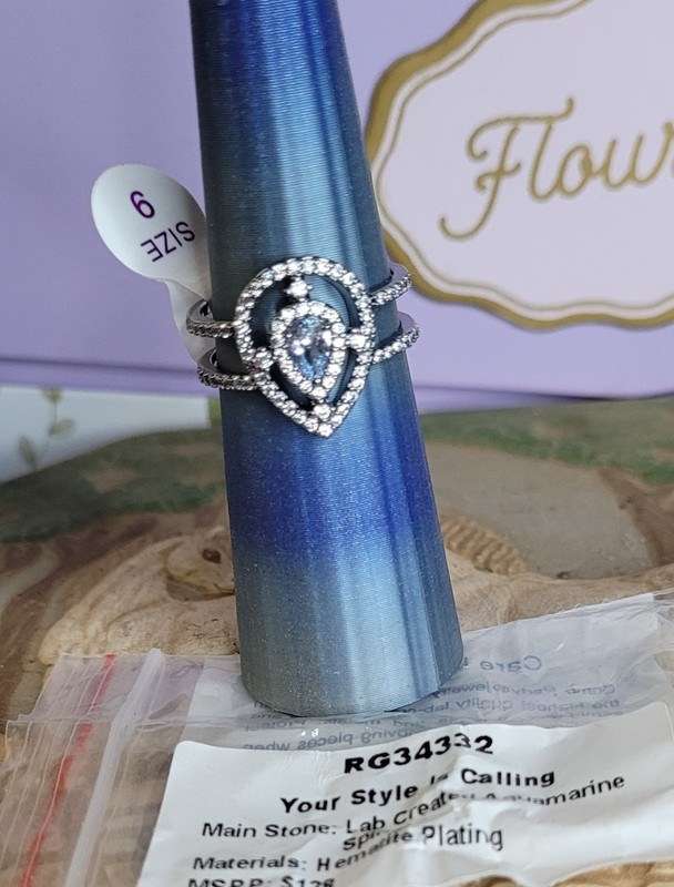 Bomb Party OG Ring Size 9 "Your Style Is Calling" LC Aquamarine /Hematite Platin