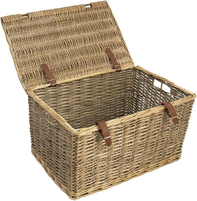 Handmade Wicker Storage Hamper with Faux Leather Straps - Medium, Brown - Image 4 of 4