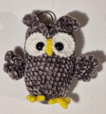 Smart Owl unique key chain 4.5'' tall Handmade Amigurumi gift stuffed toy