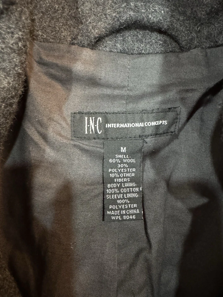 INC International Concepts 羊毛混纺军用夹克男式 M 木炭灰色 — 第 2/4 张图片