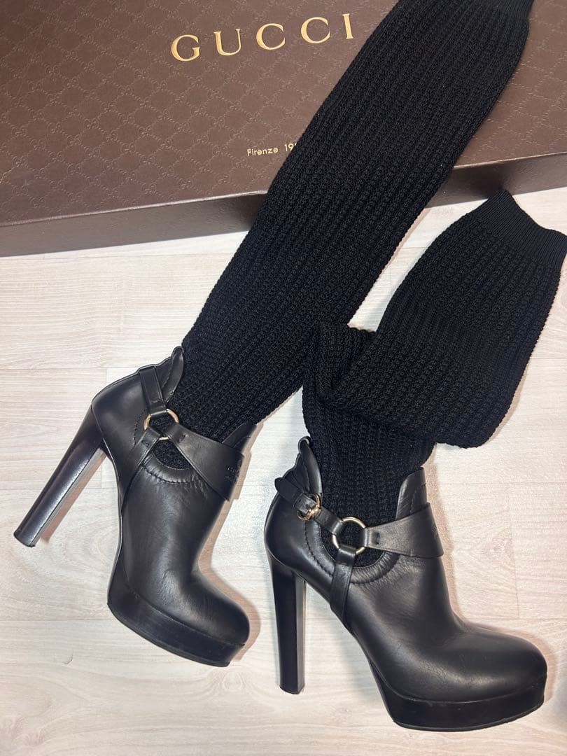 GUCCI Boots Heel Leather/knit Black EU37.5/US7.5 116449c thumbnail 16