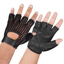 Fingerless Leather Gloves for Racing, Motorcycle  Weight Training - Black, XL