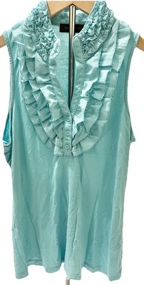 The Limited Womens Sleeveless Top S Blue Ruffles Peasant Boho Cottagecore Hippie