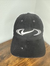 Vintage NIKE Big Swoosh SNAPBACK CAP Hat Black White Logo USA 90s