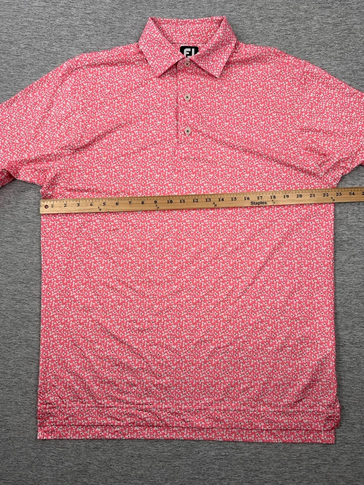 Footjoy Golf Polo Shirt Mens Medium Pink Floral Performance Stretch Preppy - Image 4 of 4