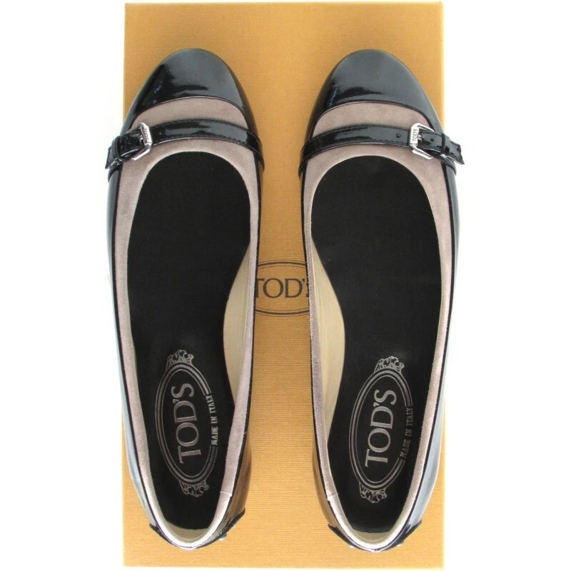 TOD’S €335 TOD'S scarpe donna ballerine pelle e camoscio nero rosa 36 Made in Italy