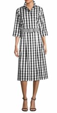 NWT Lafayette 148 New York Elenie Black & White Check Dress L  Missing Belt