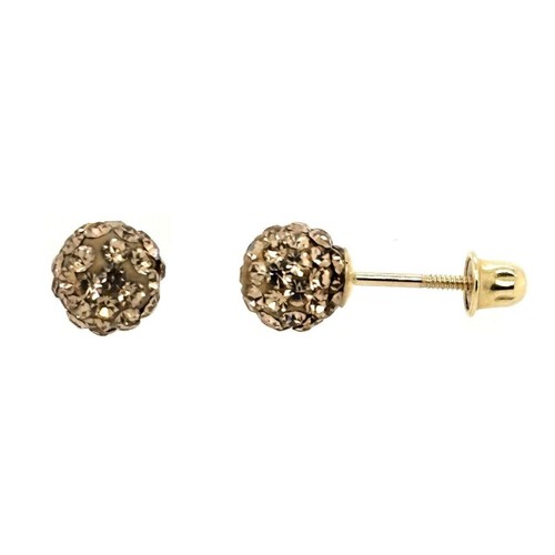 14K Yellow Gold Round Crystal Ball Screw Back Stud Earrings 10 mm - Picture 18 of 27