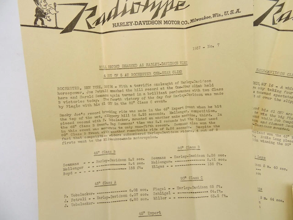 Carta de concesionario original vintage 1937 de fábrica firmada por Harley-Davidson 4247rs Foto 3 de 4