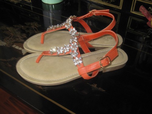 New Andiamo Orange Flower Rhinestone Embellishment Sandals Women's US Size 8 Med - Picture 2 of 10