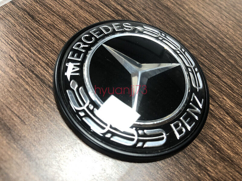 Black FOR Mercedes Benz Hood Black Flat Laurel Wreath Badge Emblem (Paste)