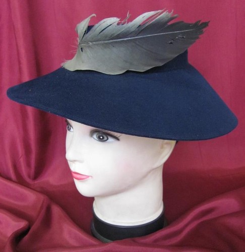 19C. ANTIQUE LADIES WOMENS FELT HAT DARK BLUE - Picture 7 of 7
