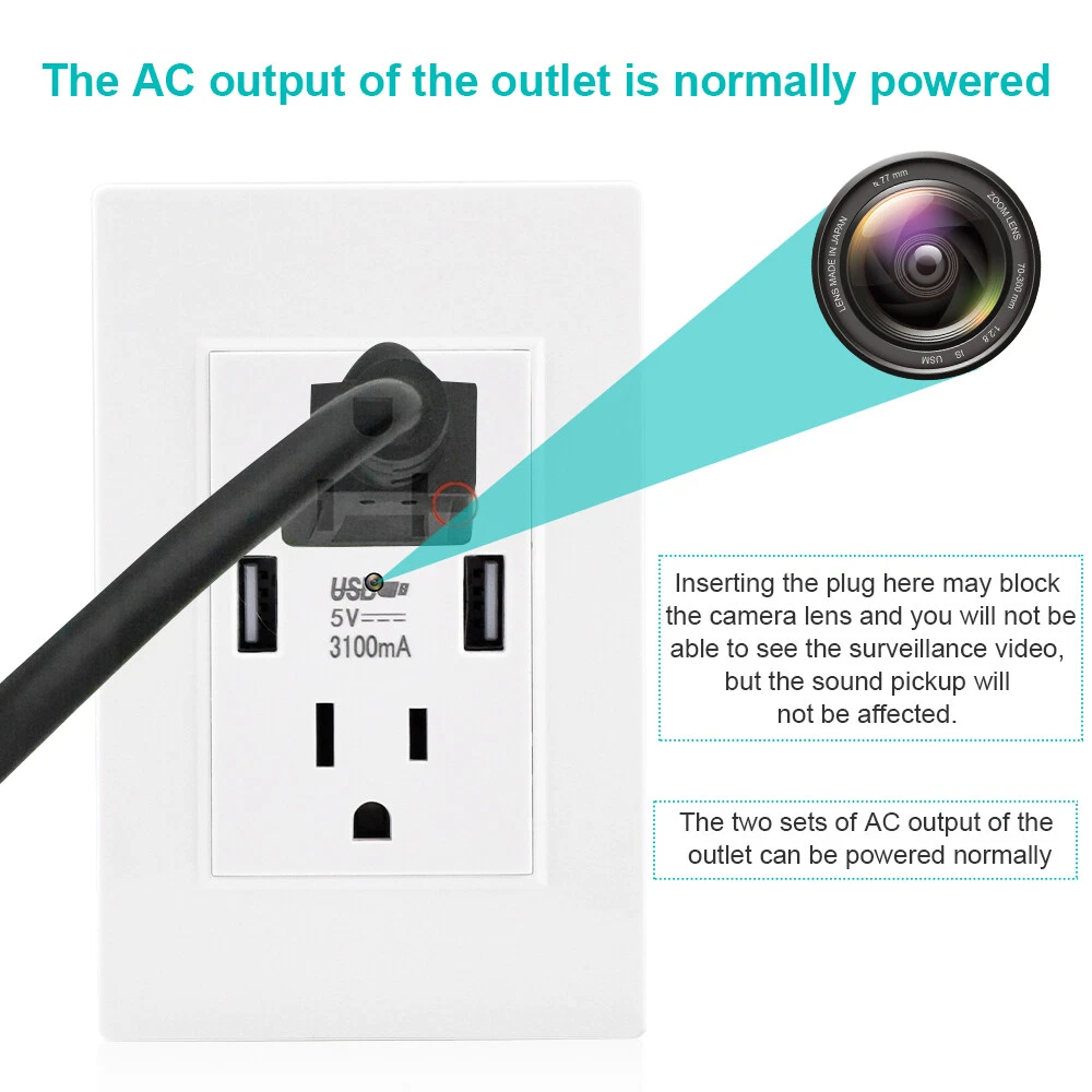 2PCS 1080P HD WiFi IP Wall AC Outlet Home Security Camera Digital Video Recoder